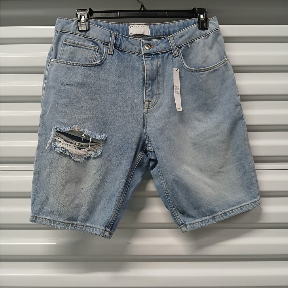 Asos Womens Denim Jeans Shorts Size 34 Waist Blue Deconstructed Gorpcore Casual